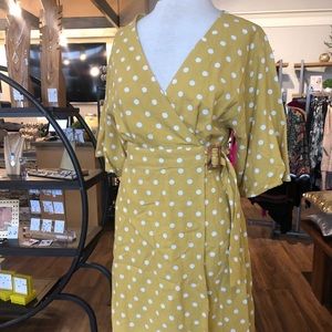 Mustard Yellow polka dot Wrap Dress